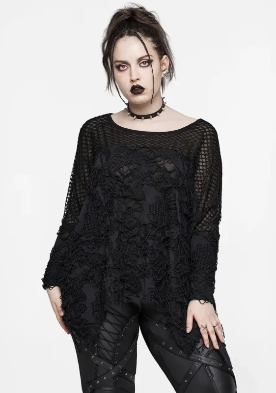 Goth Plus Size Ragged Mesh T-Shirt sold by Shasilo Goth
