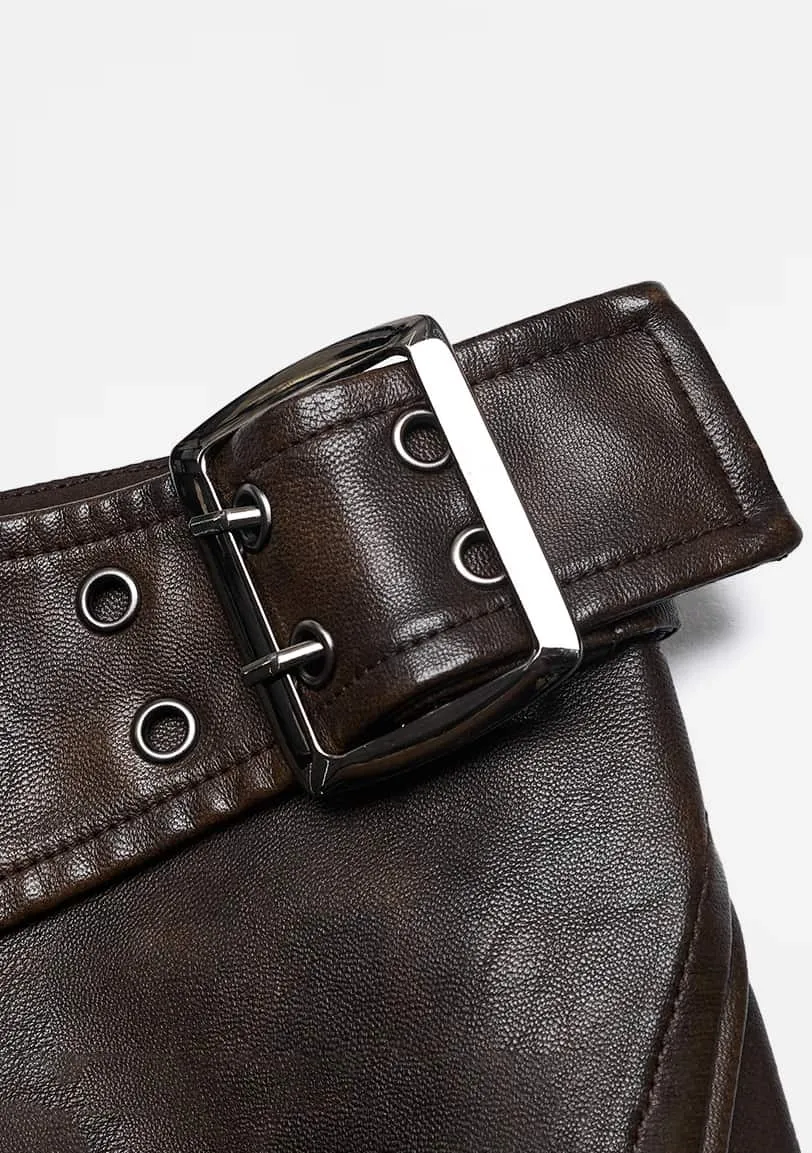 Punk Rebel Rouser Leather Mini Skirt sold by Shasilo Goth product image thumbnail 3