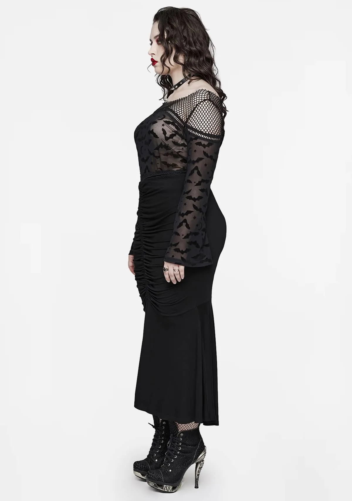 Goth Plus Size Stretch Smocked Skirt sold by Shasilo Goth product image thumbnail 3