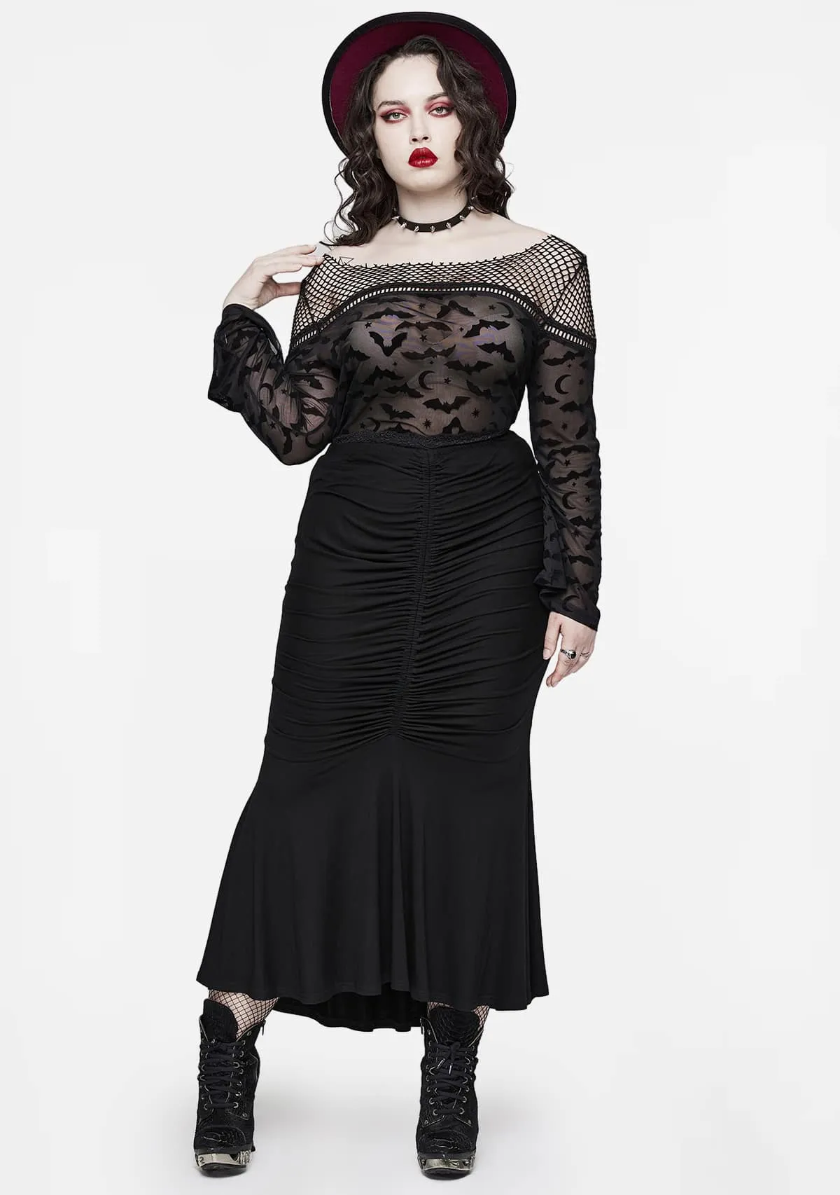 Goth Plus Size Stretch Smocked Skirt sold by Shasilo Goth product image thumbnail 5