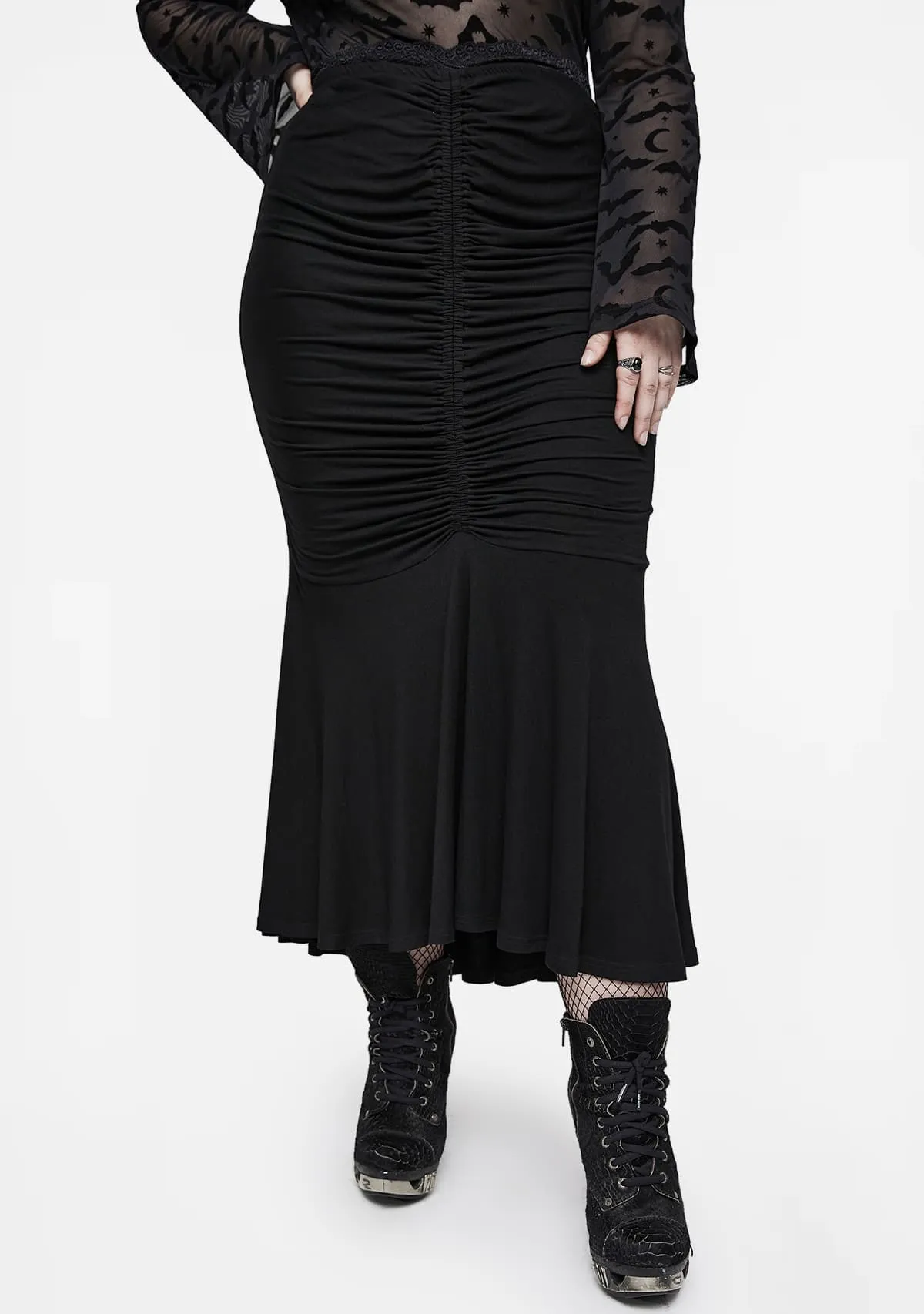 Goth Plus Size Stretch Smocked Skirt sold by Shasilo Goth