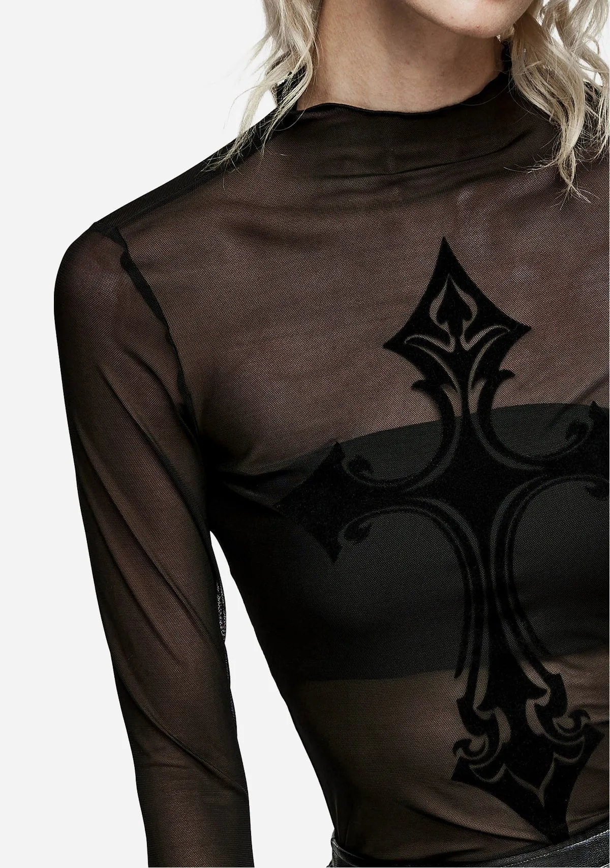 Gothic Cross Flocked Mesh T-Shirt sold by Shasilo Goth product image thumbnail 2