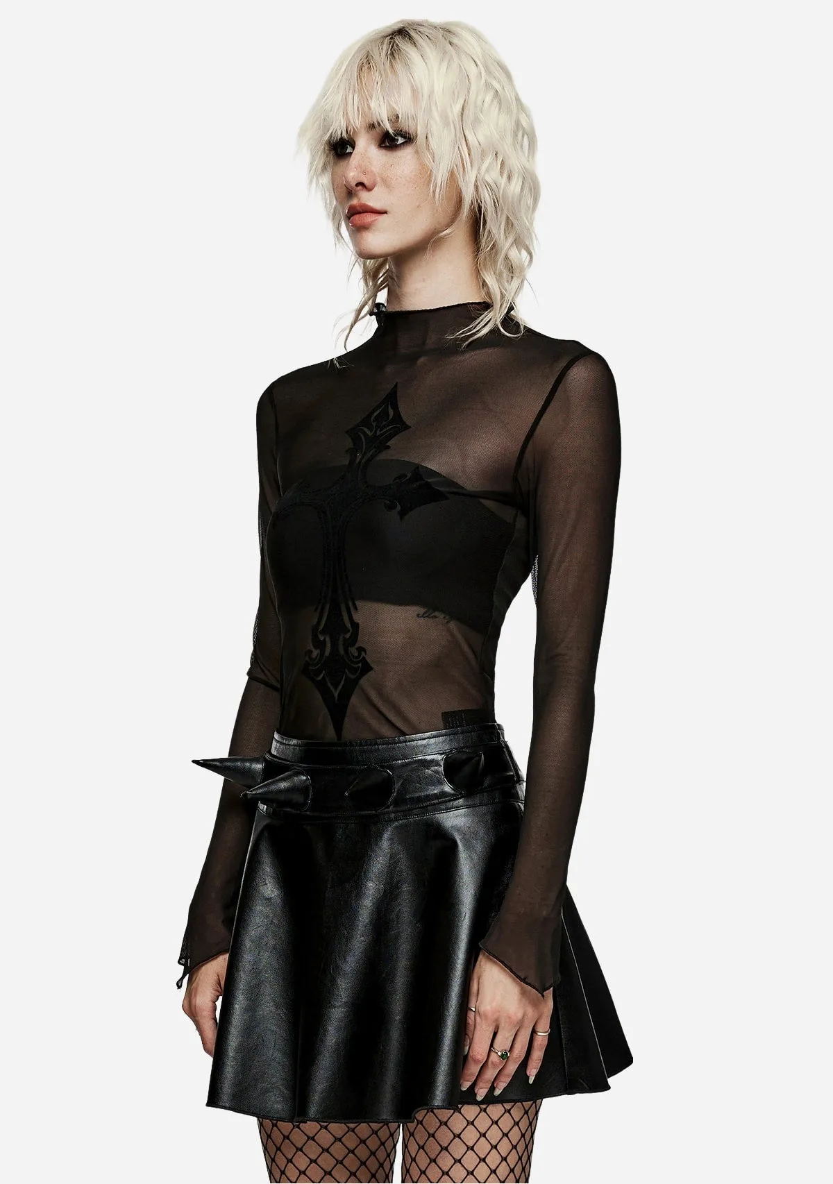 Gothic Cross Flocked Mesh T-Shirt sold by Shasilo Goth product image thumbnail 4