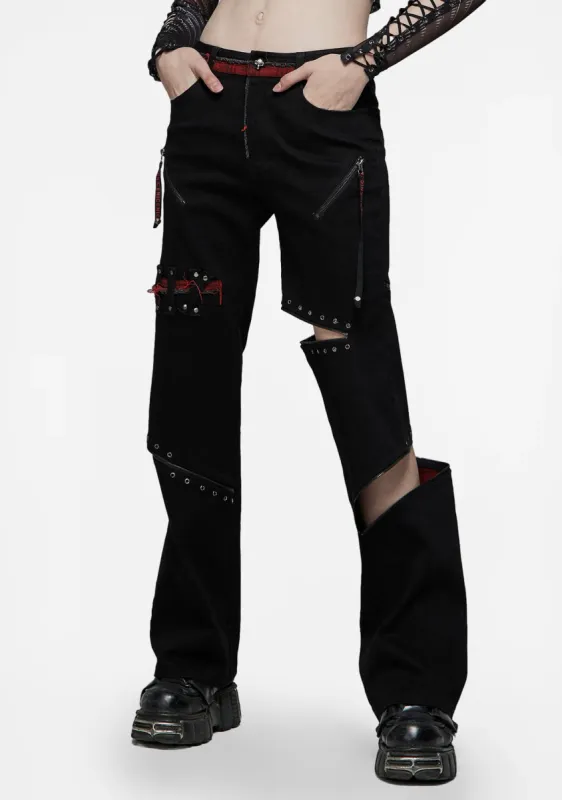 Goth Punk Plaid-Accented Denim Pants sold by Shasilo Goth
