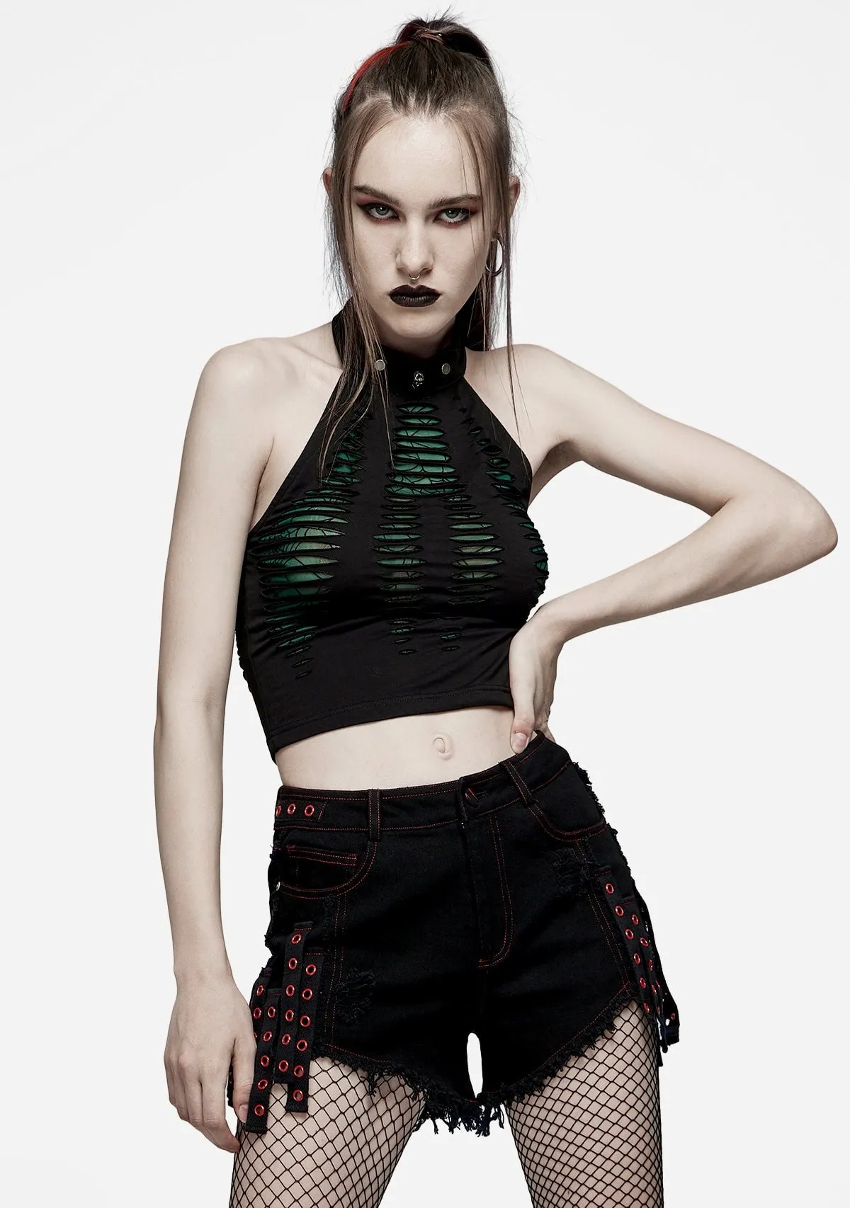 Punk Spider Mesh Halter Top sold by Shasilo Goth