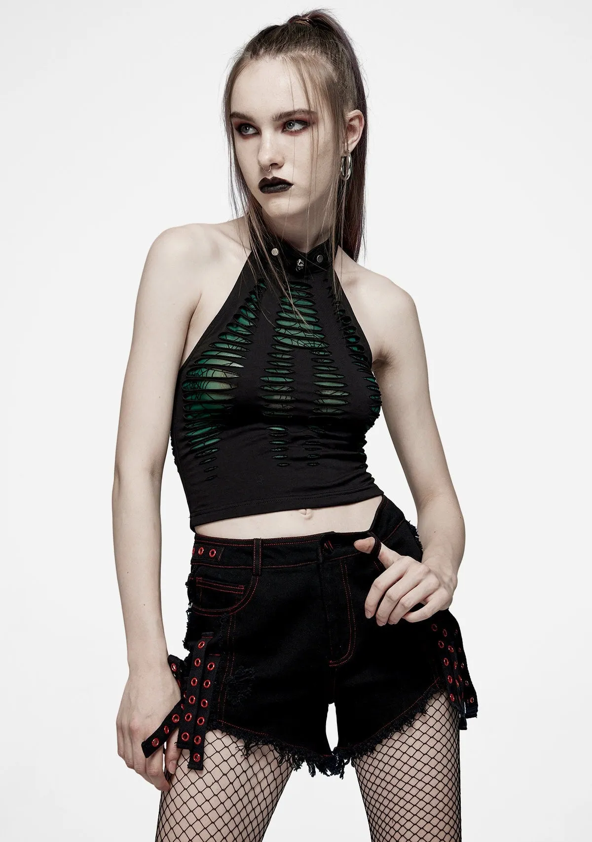 Punk Spider Mesh Halter Top sold by Shasilo Goth product image thumbnail 2