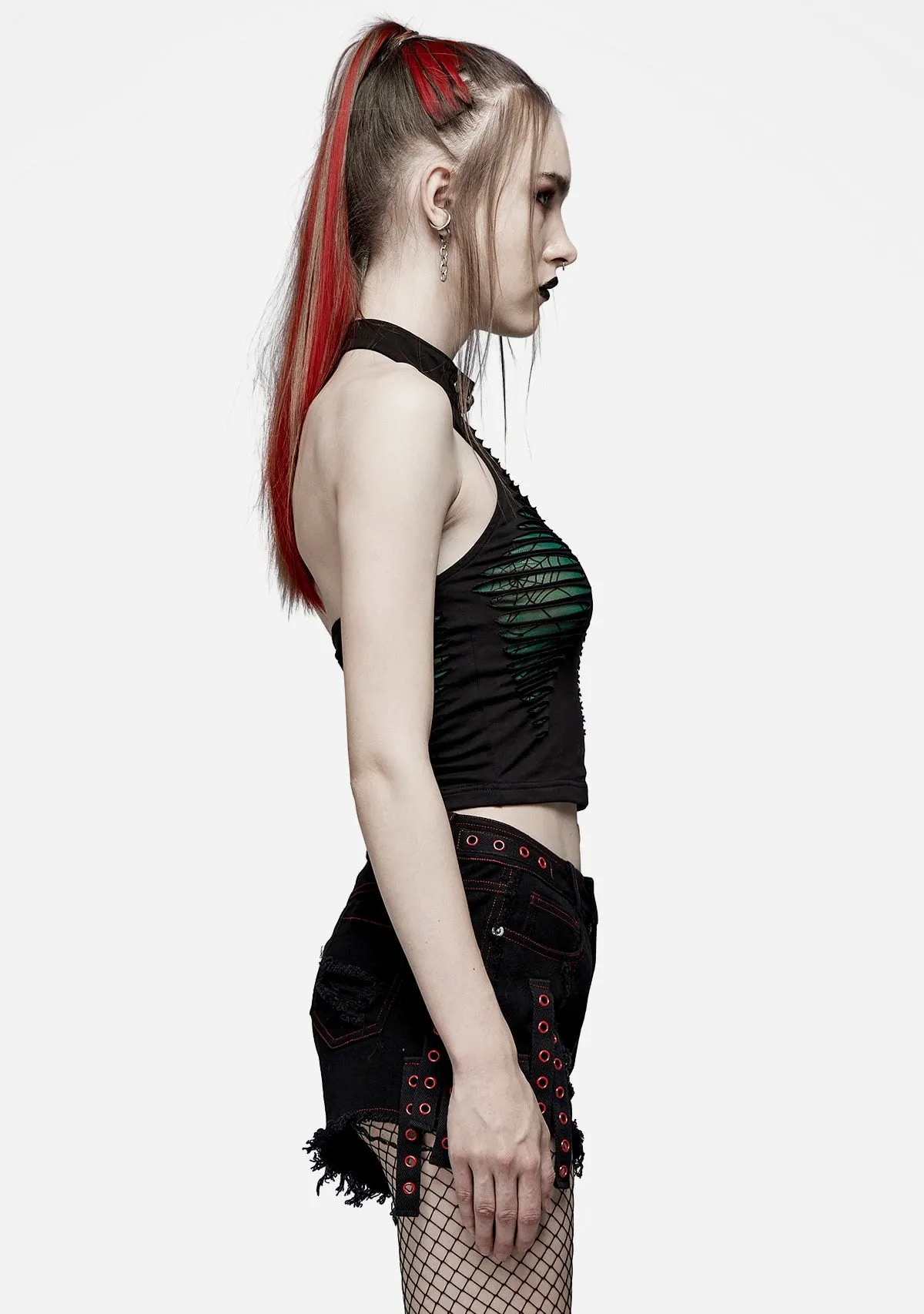 Punk Spider Mesh Halter Top sold by Shasilo Goth product image thumbnail 3