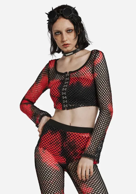 Punk Tie-Dyed Mesh Long Sleeve T-shirt sold by Shasilo Goth