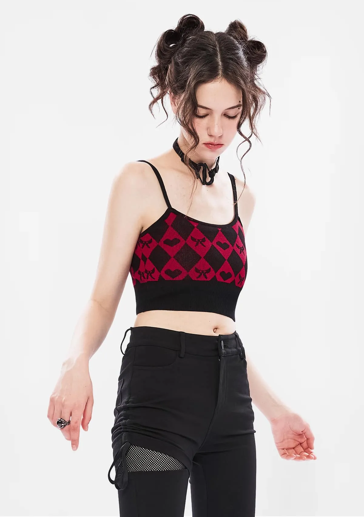 Gothic Crimson Embrace Diamond-Pattern Vest sold by Shasilo Goth product image thumbnail 3