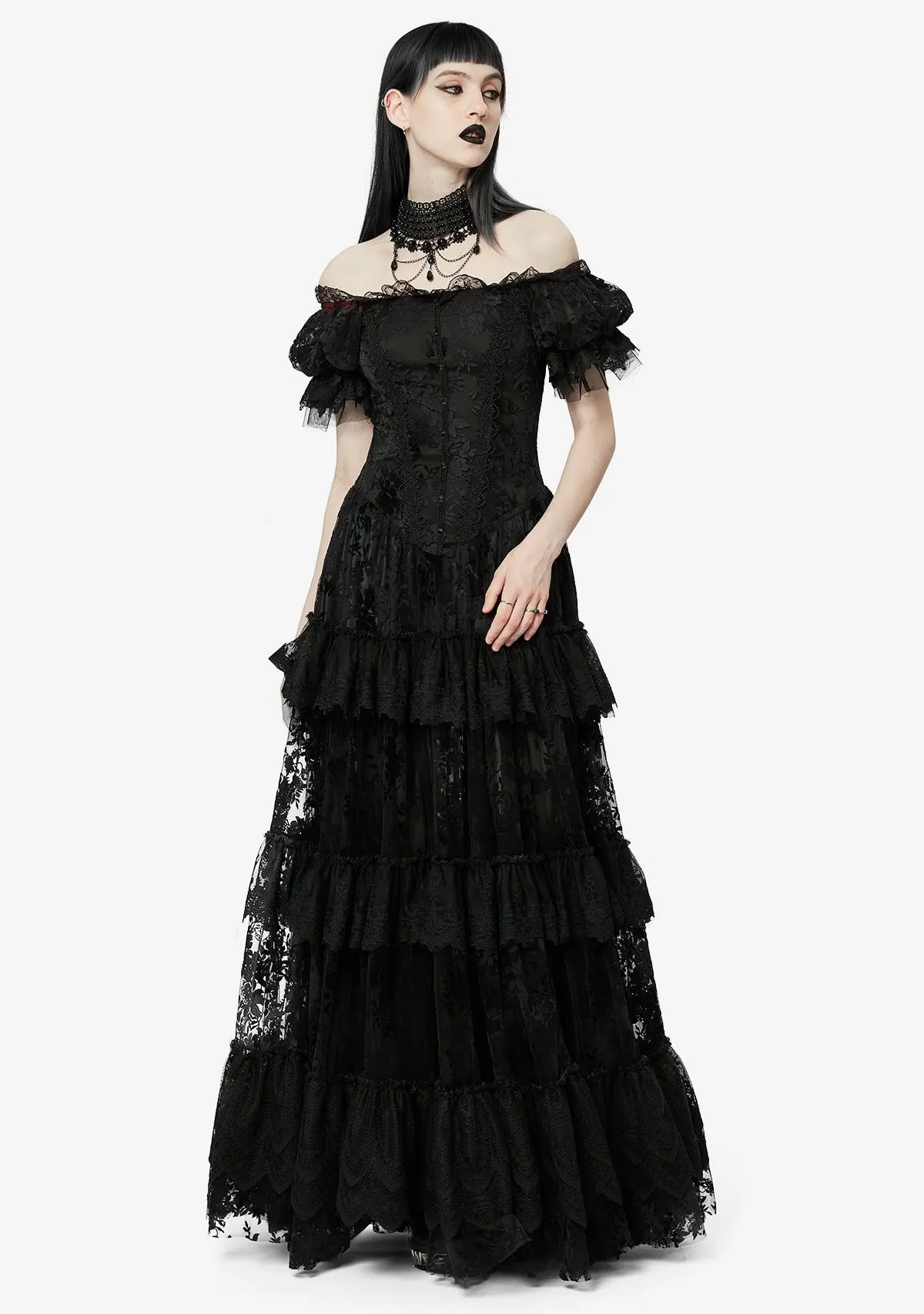 Goth Luxe Flocked Mesh Gown sold by Shasilo Goth product image thumbnail 2