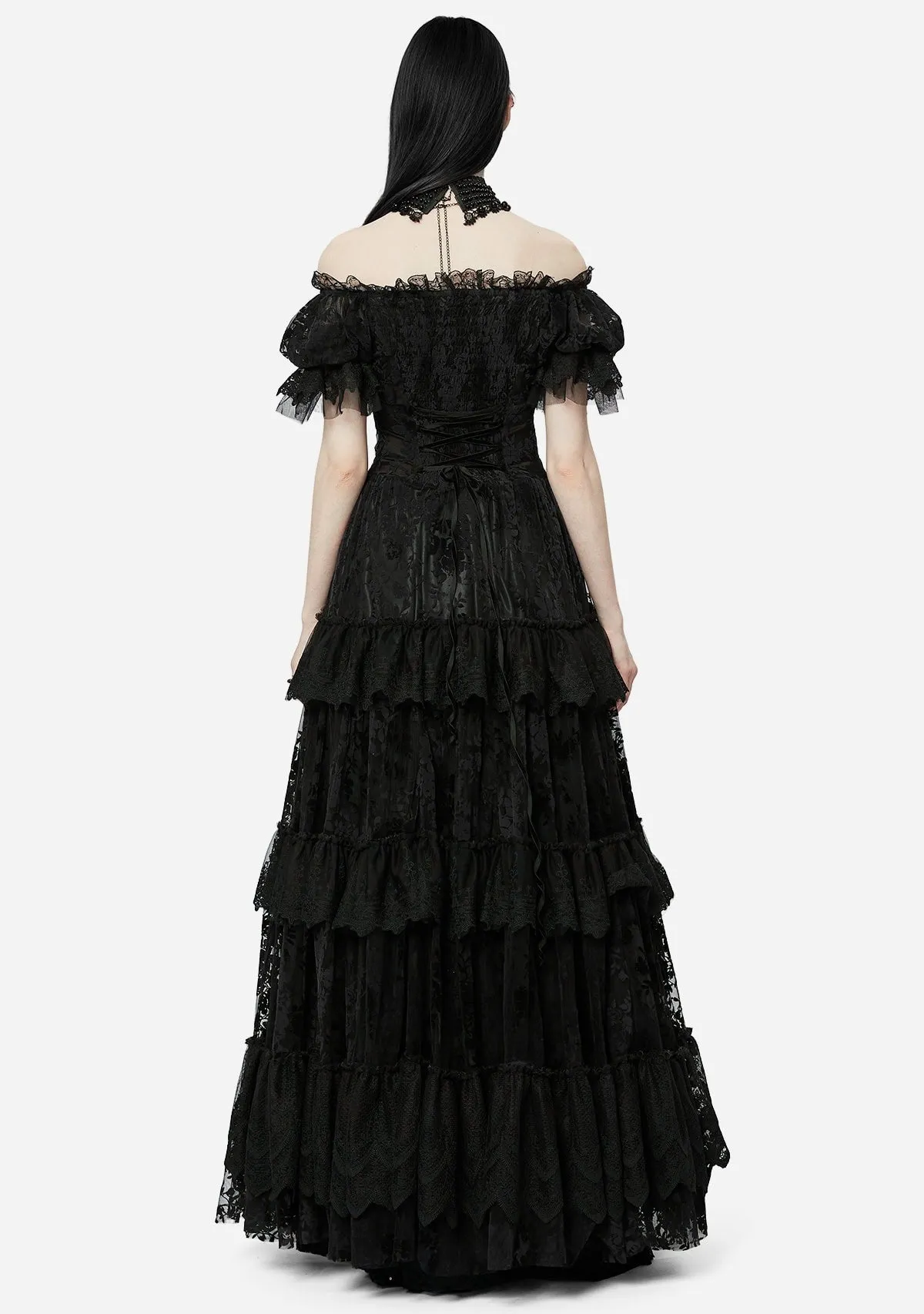 Goth Luxe Flocked Mesh Gown sold by Shasilo Goth product image thumbnail 5