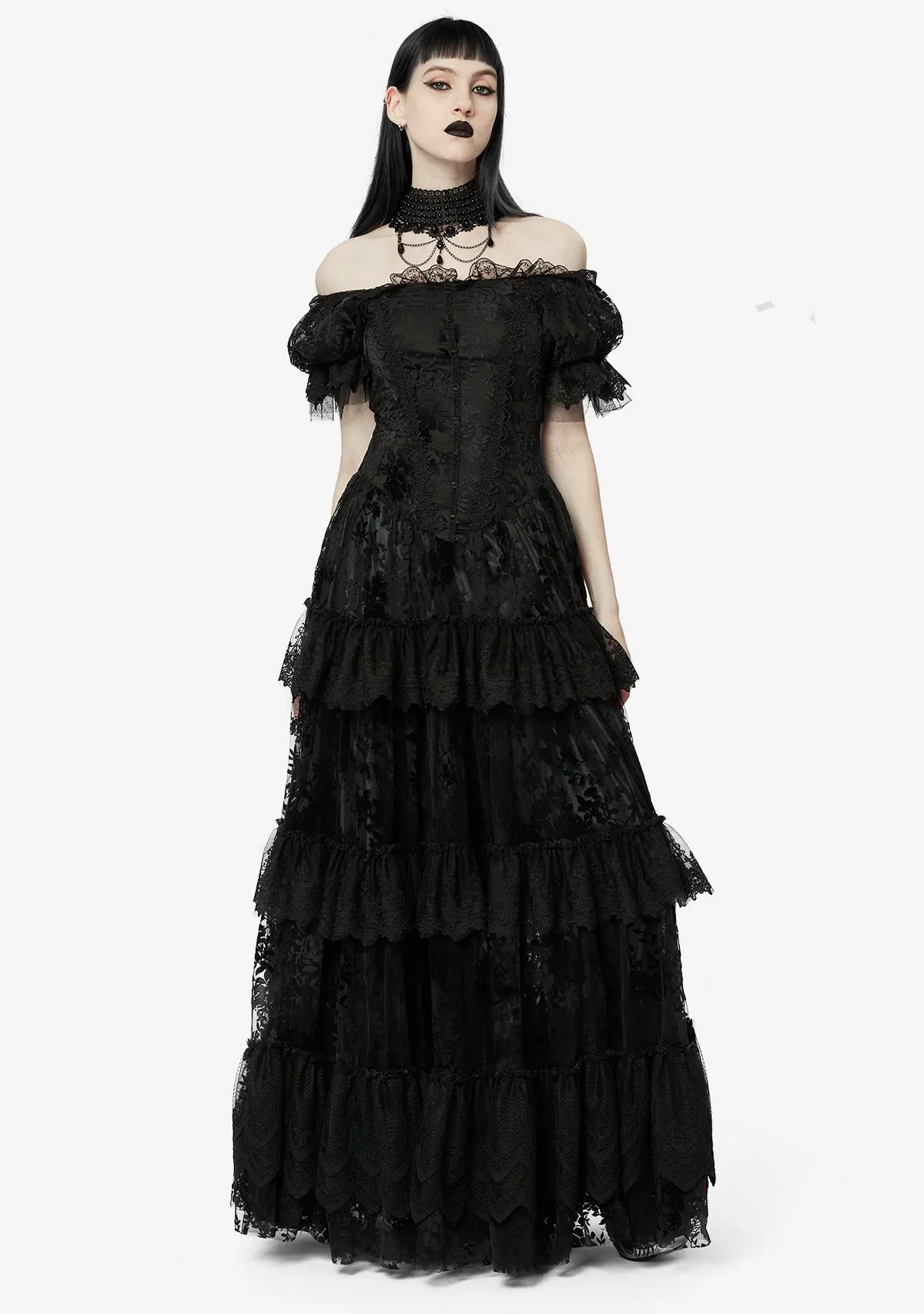Goth Luxe Flocked Mesh Gown sold by Shasilo Goth