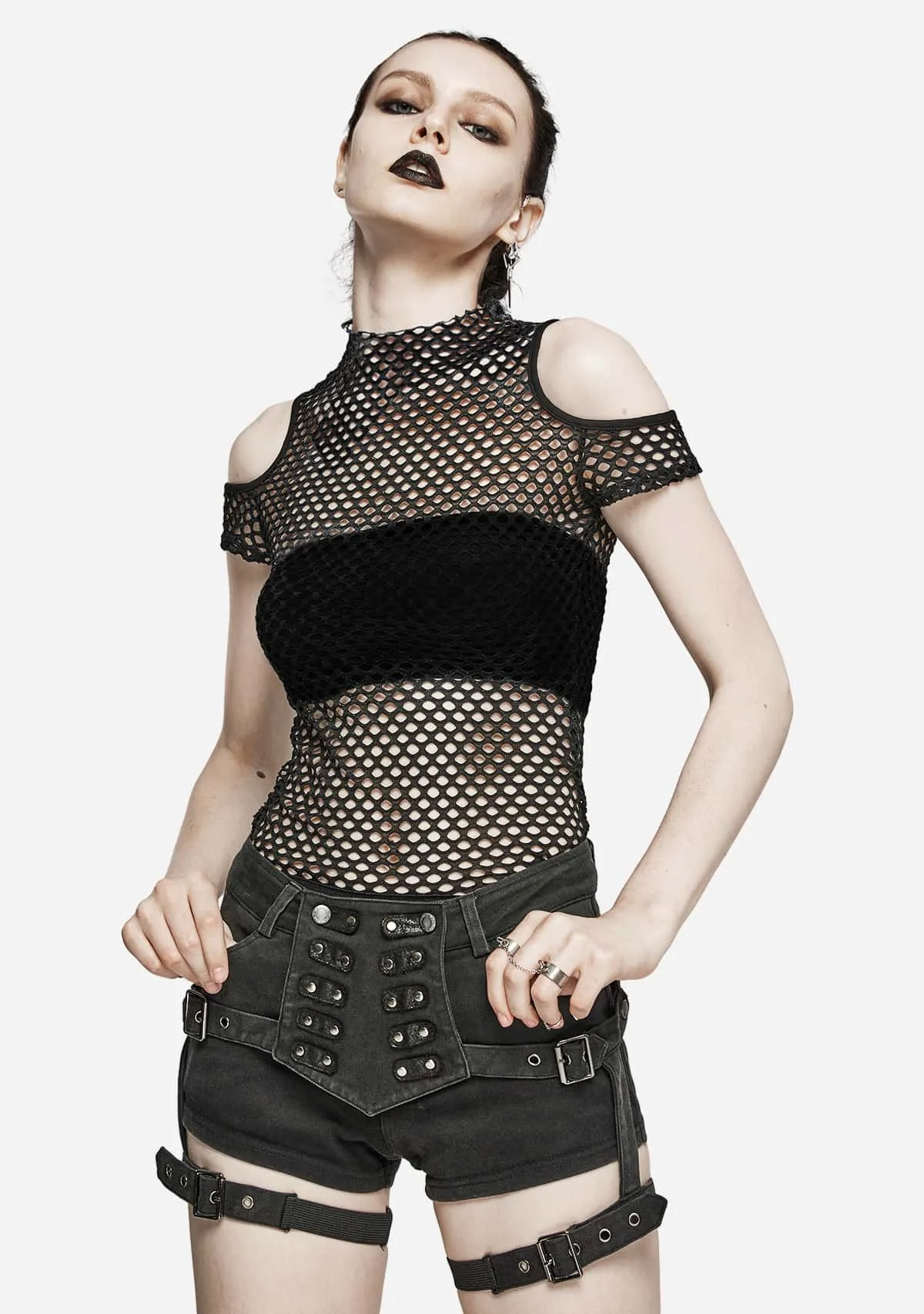 Punk Tie-Dyed Mesh Short Sleeve T-shirt sold by Shasilo Goth product image thumbnail 5