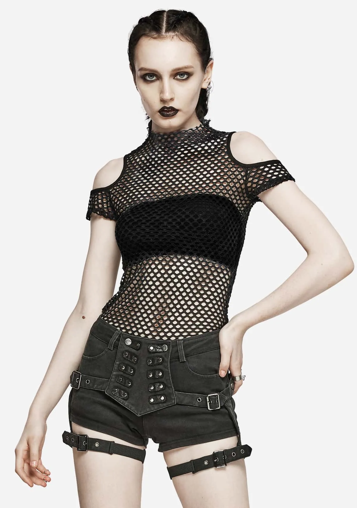 Punk Tie-Dyed Mesh Short Sleeve T-shirt sold by Shasilo Goth