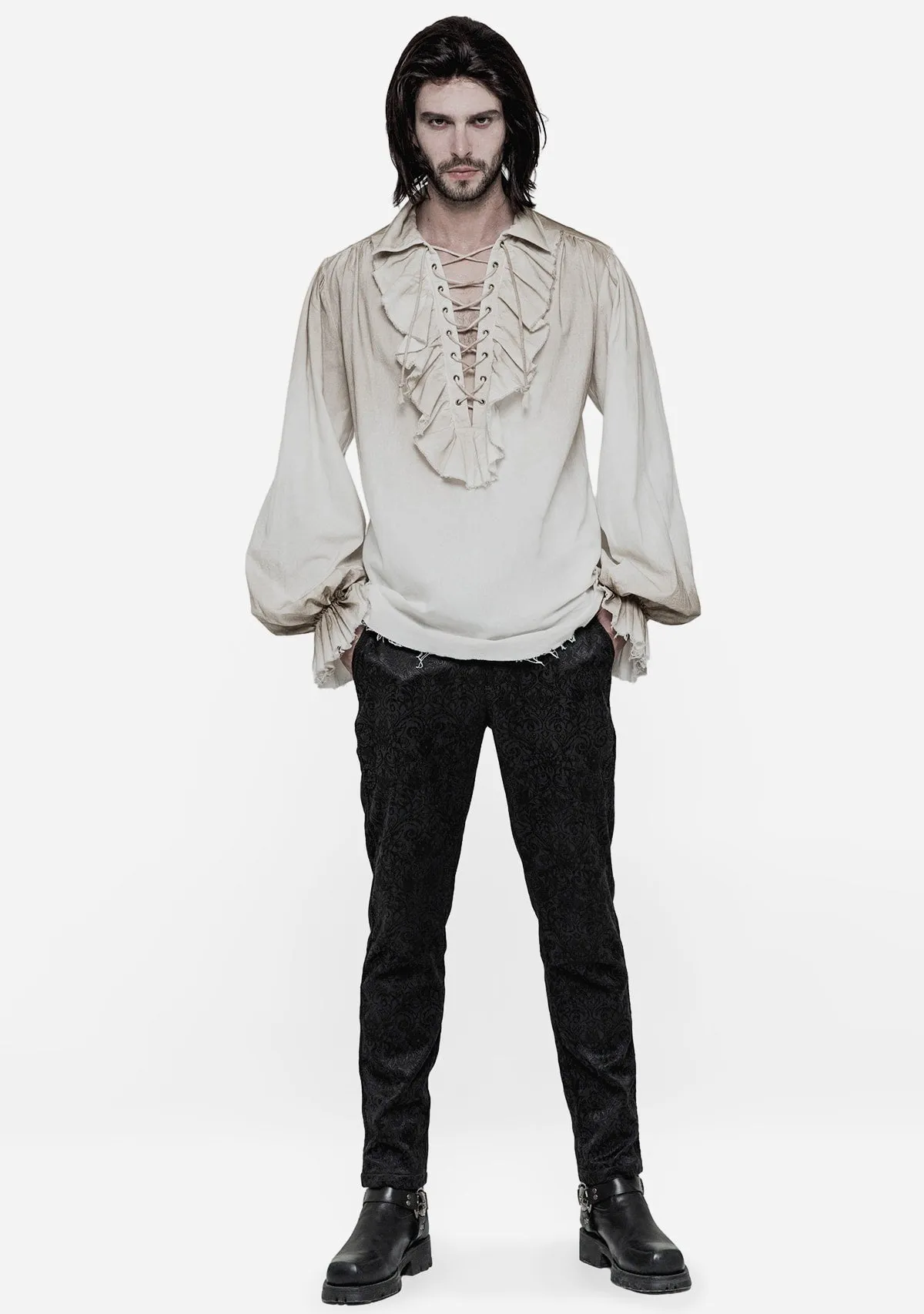 Gothic Vintage Lace-Up Linen Shirt sold by Shasilo Goth