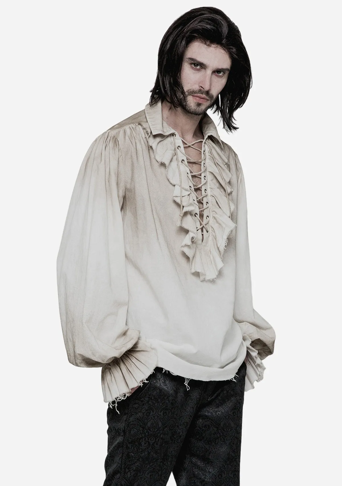 Gothic Vintage Lace-Up Linen Shirt sold by Shasilo Goth product image thumbnail 4