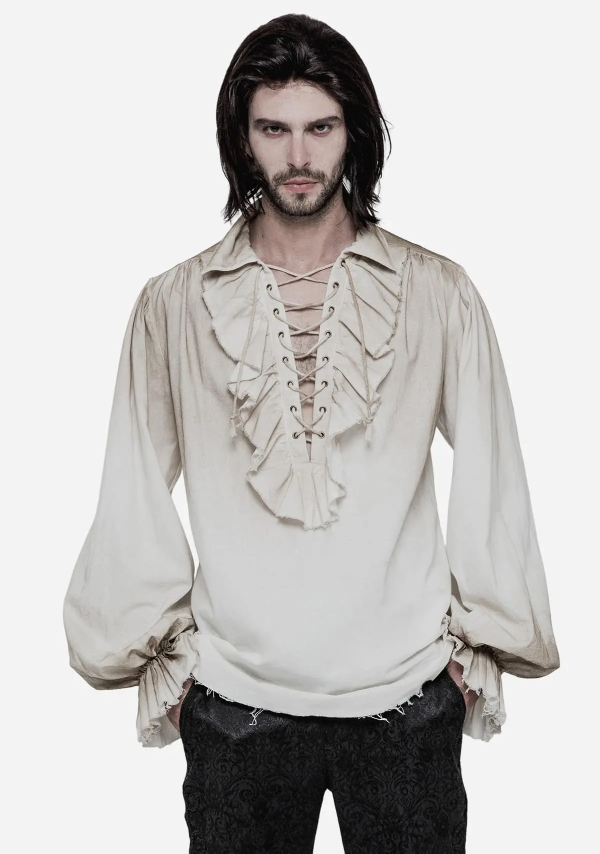 Gothic Vintage Lace-Up Linen Shirt sold by Shasilo Goth product image thumbnail 3