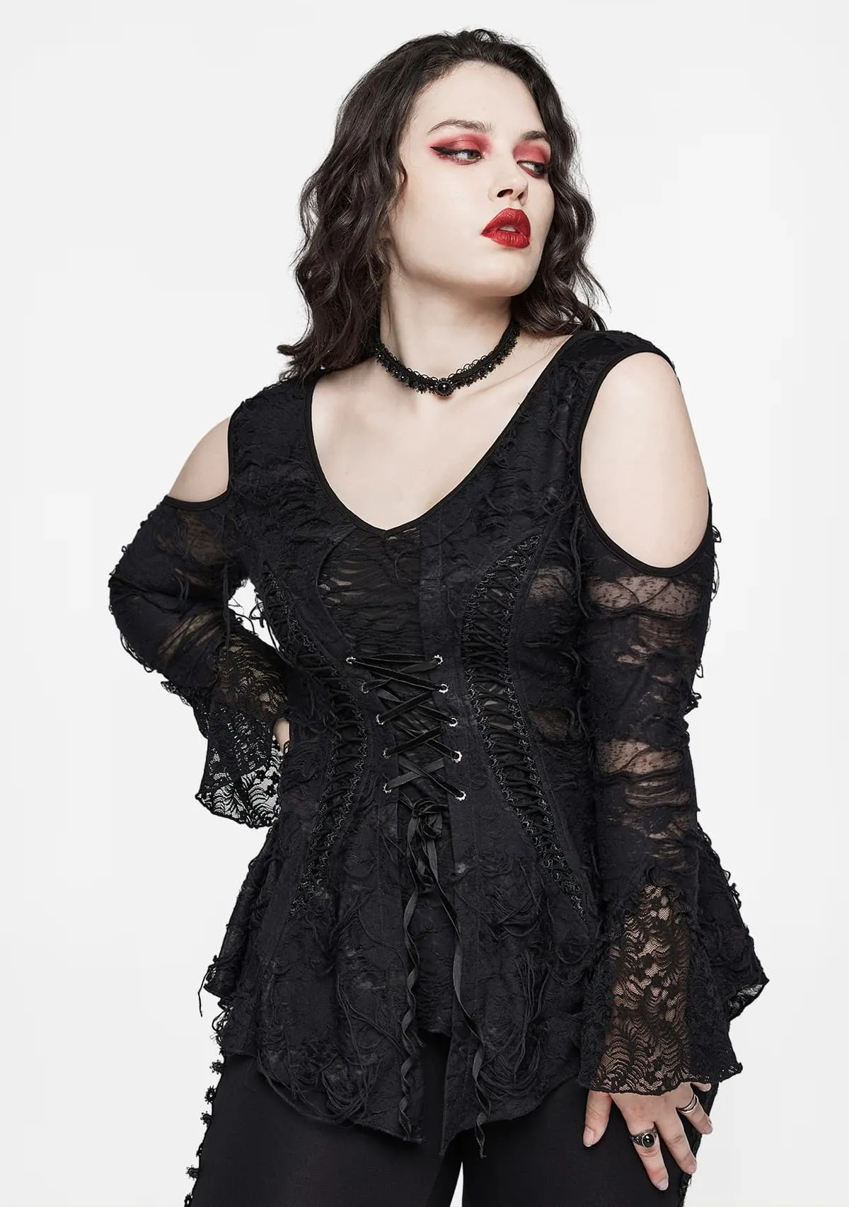 Plus Size Rose Lace Gothic T-Shirt sold by Shasilo Goth product image thumbnail 4