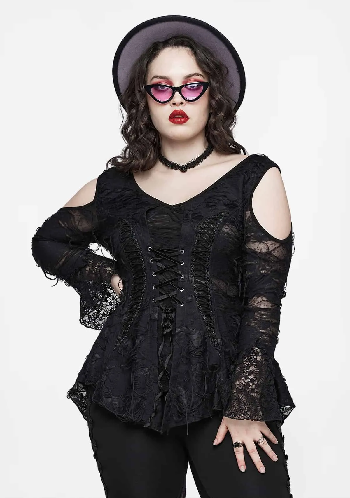 Plus Size Rose Lace Gothic T-Shirt sold by Shasilo Goth product image thumbnail 5