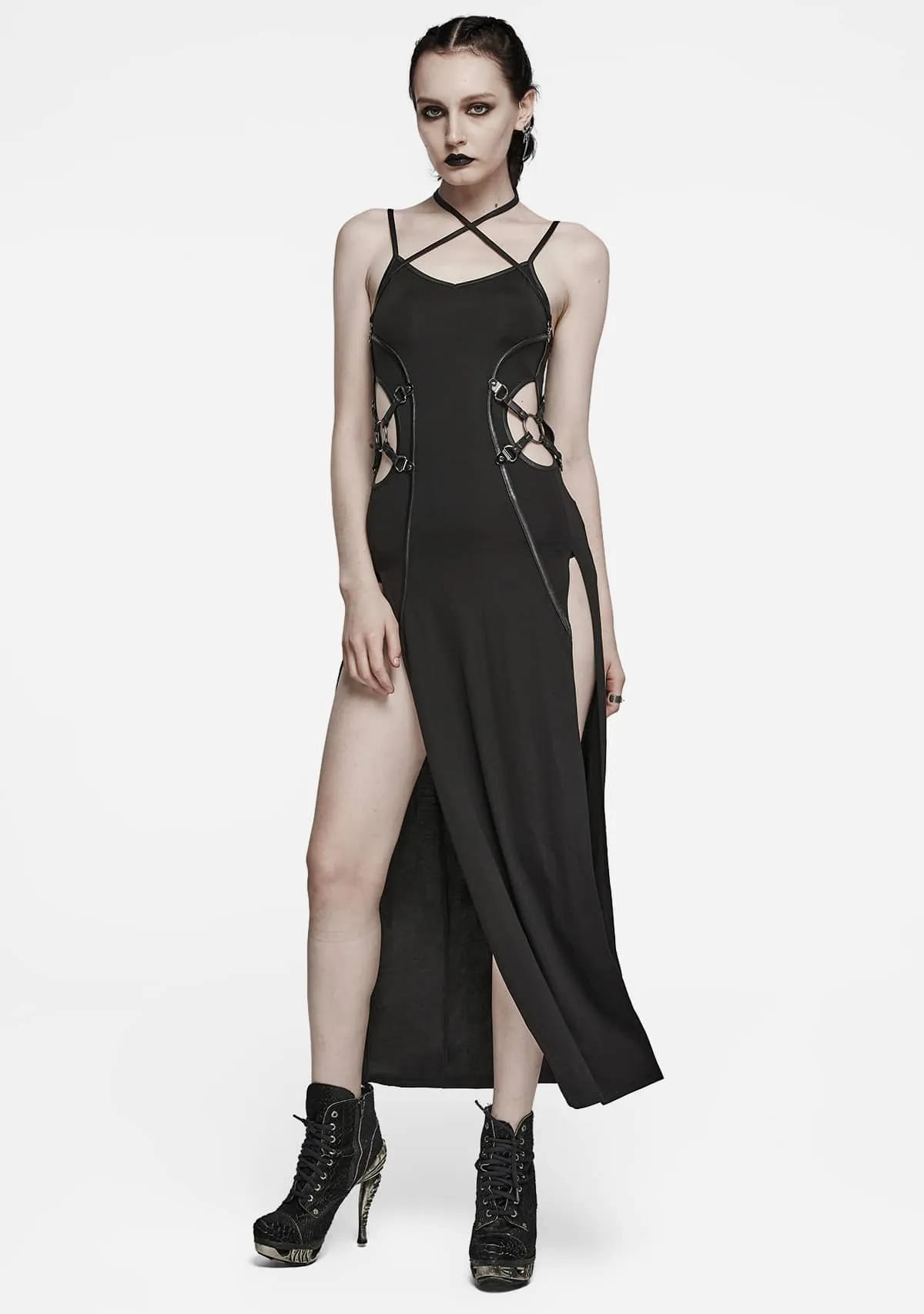 Gothic Hollowed Waist Slit Maxi Dress sold by Shasilo Goth product image thumbnail 5