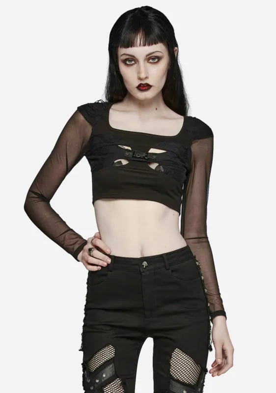 Gothic Skull Buckle Cutout T-shirt sold by Shasilo Goth