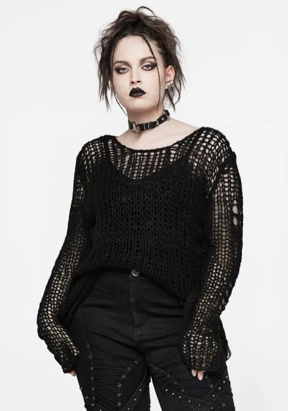 Plus Size Punk Decayed Pullover Sweater - Black made by Shasilo Goth