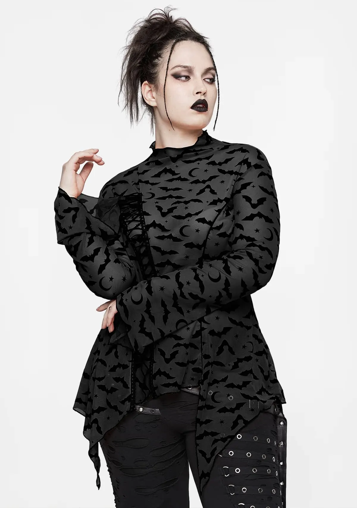 Plus Size Gothic Bat Mesh T-Shirt sold by Shasilo Goth product image thumbnail 4