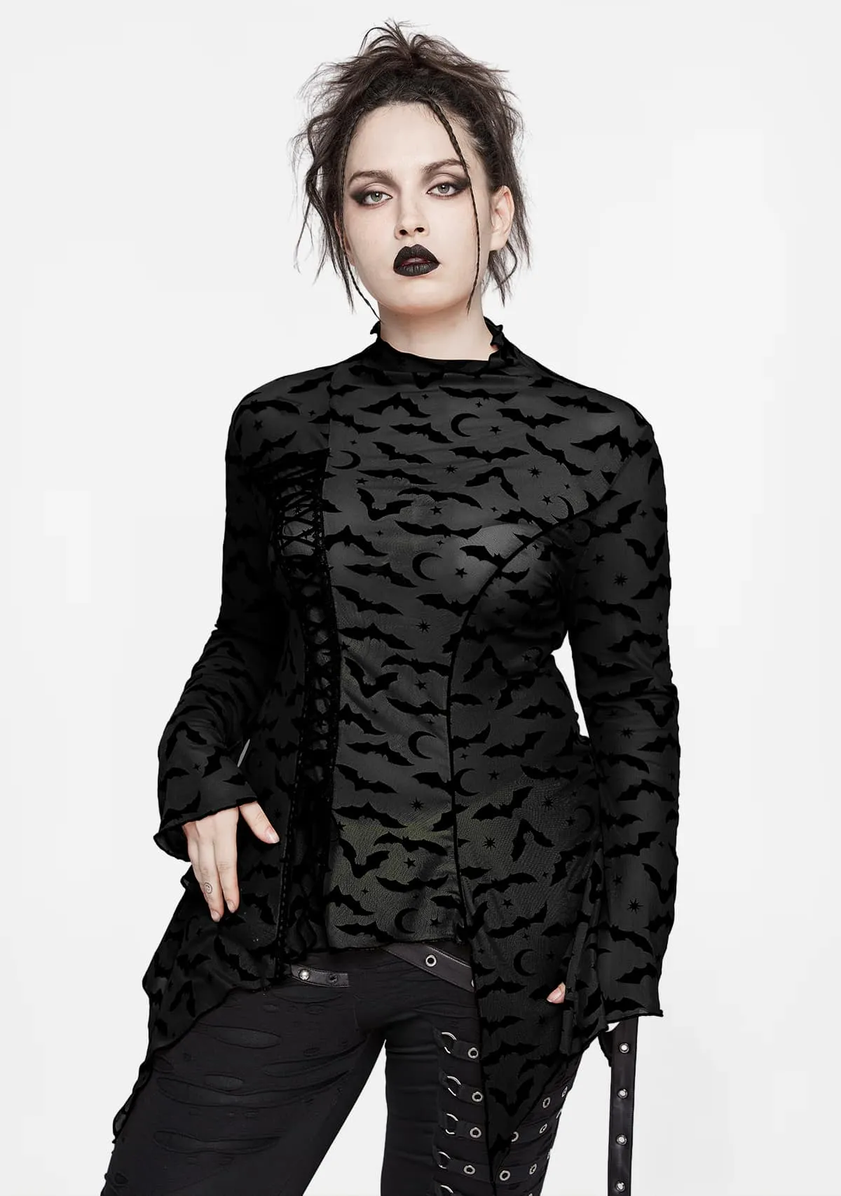 Plus Size Gothic Bat Mesh T-Shirt sold by Shasilo Goth product image thumbnail 5