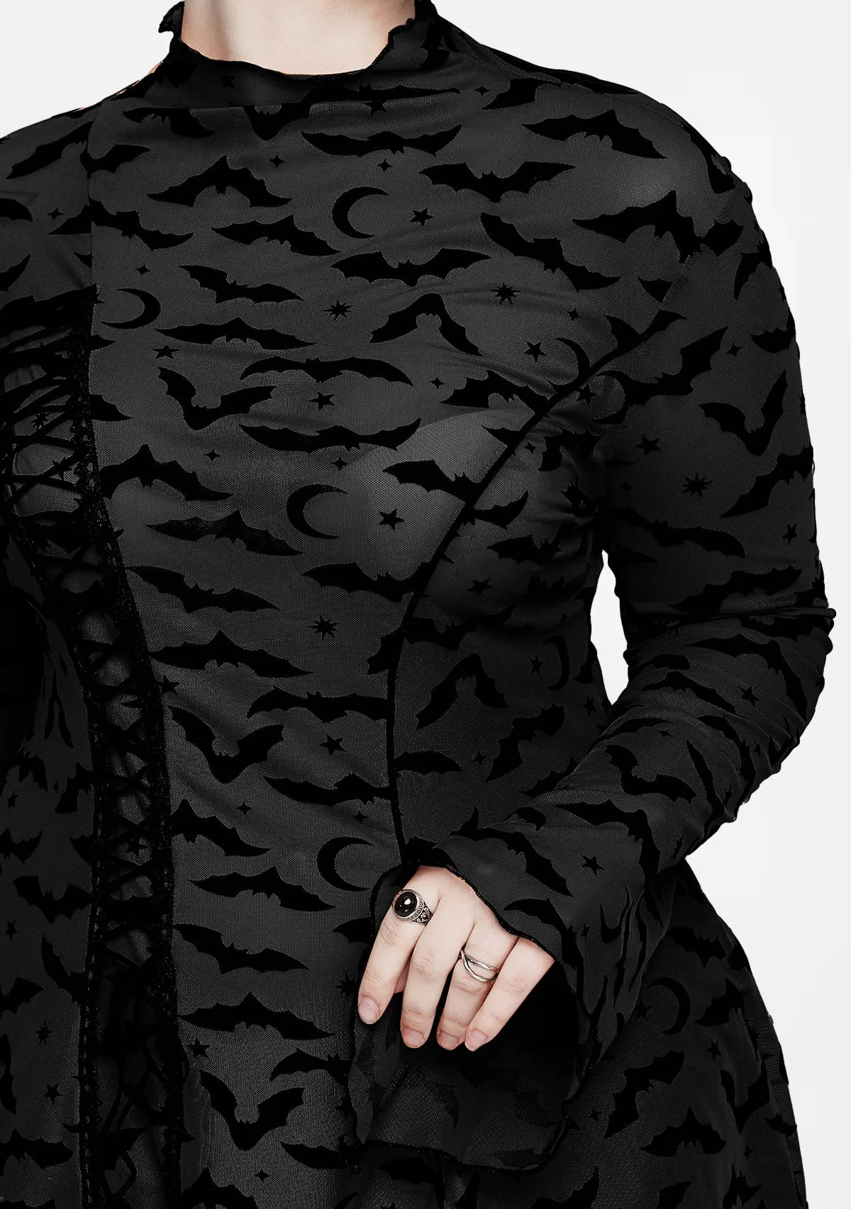 Plus Size Gothic Bat Mesh T-Shirt sold by Shasilo Goth product image thumbnail 2