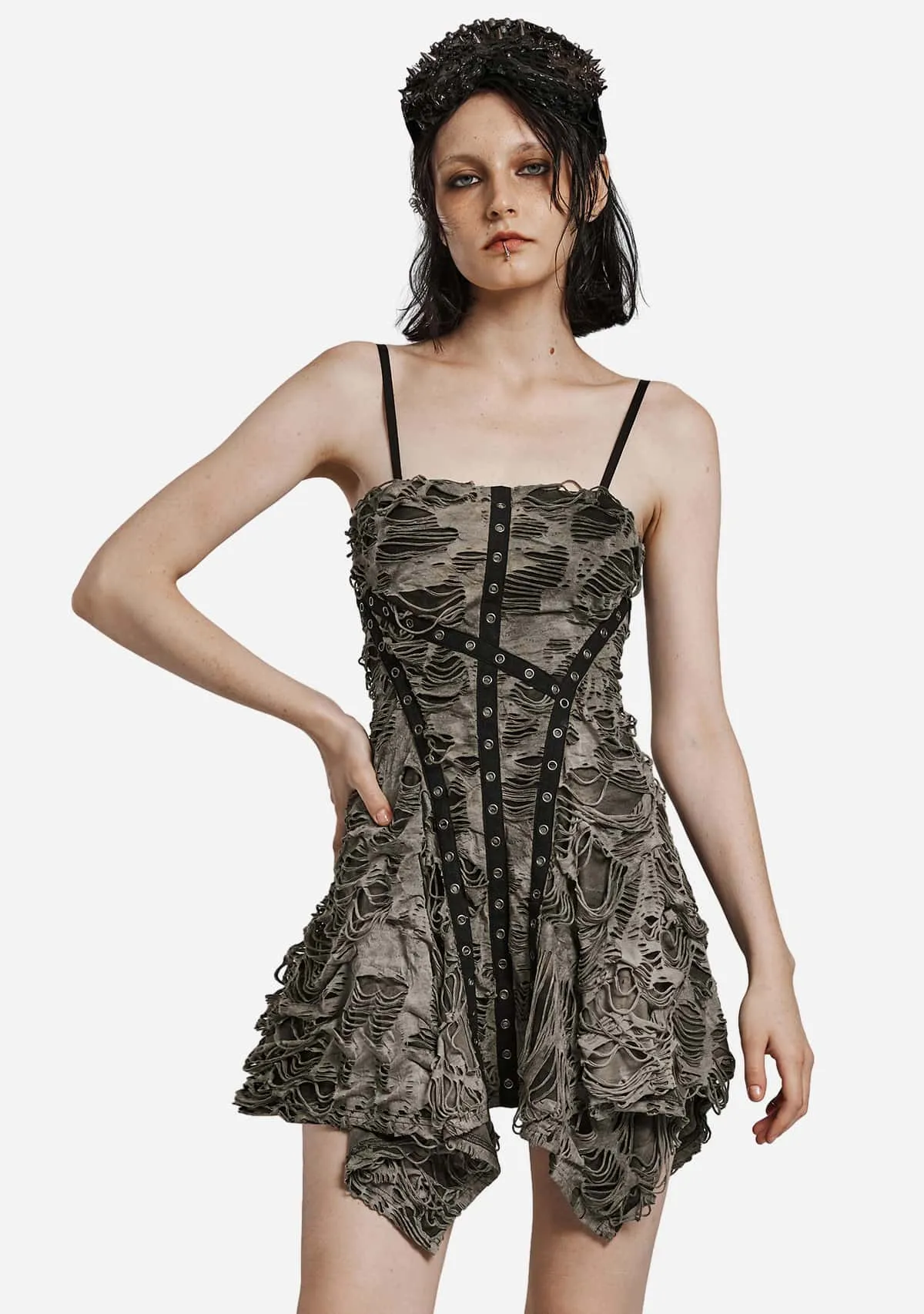 Gothic Tattered Lace-Up Corset Dress sold by Shasilo Goth