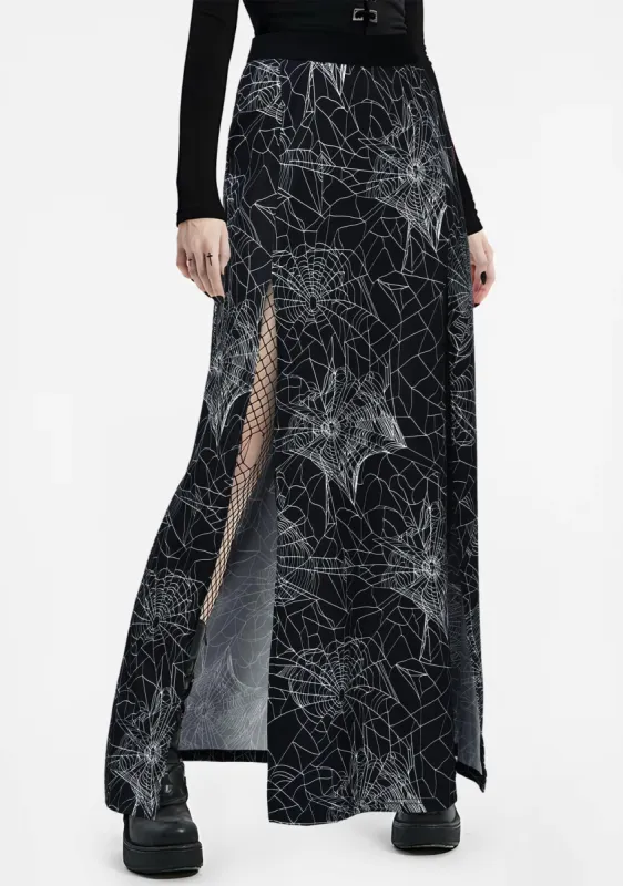 Gothic Spider Web Motif Maxi Skirt sold by Shasilo Goth