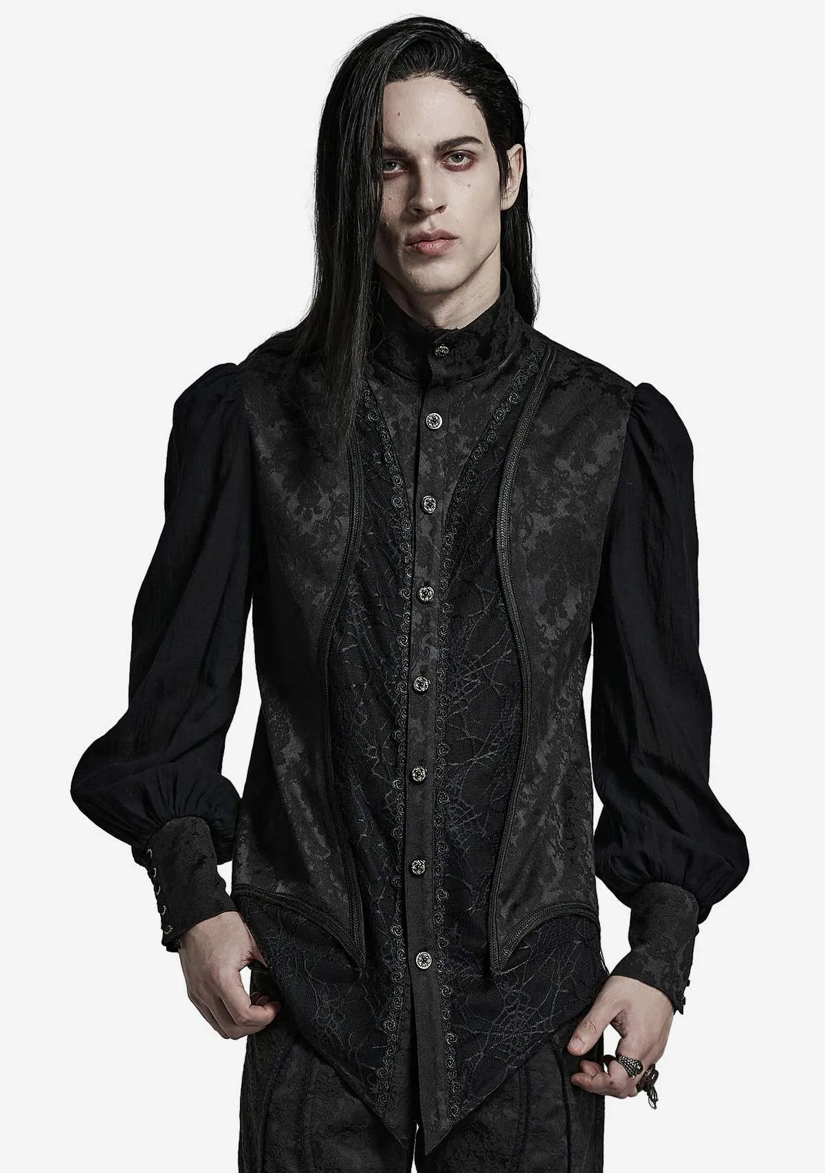 Goth Lantern Sleeve Stand Collar Shirt sold by Shasilo Goth