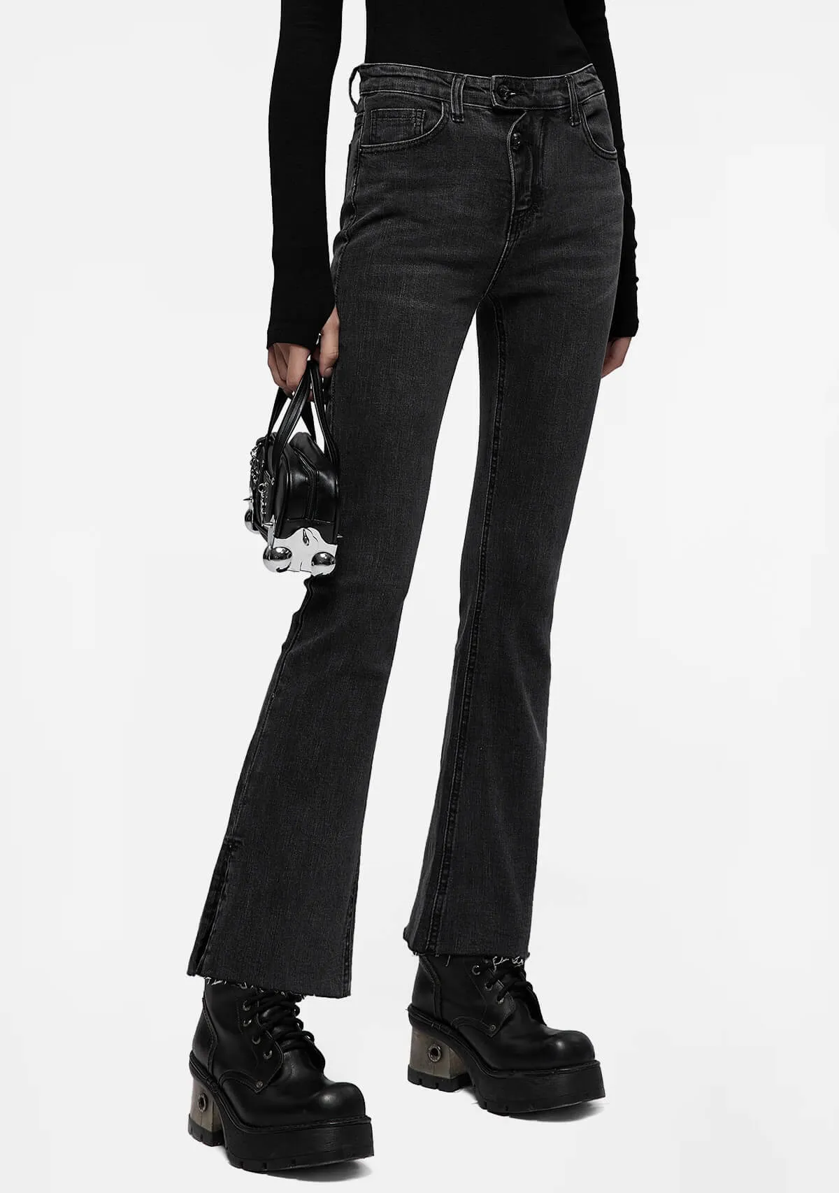 Punk Asymmetric Placket Flare Jeans sold by Shasilo Goth product image thumbnail 3