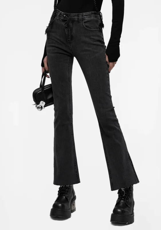 Punk Asymmetric Placket Flare Jeans sold by Shasilo Goth