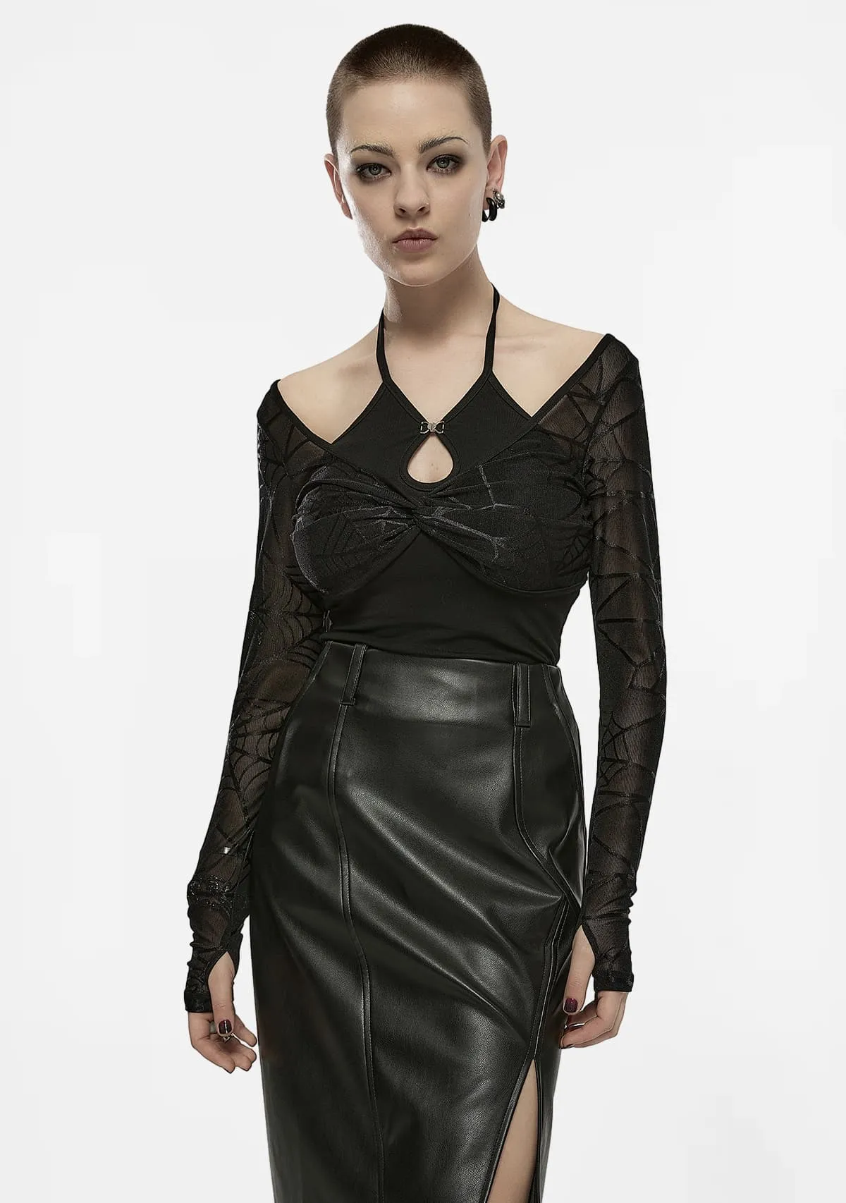 Gothic Noir Fantasy Enigmatic Web Halter Duo T-Shirt sold by Shasilo Goth product image thumbnail 5