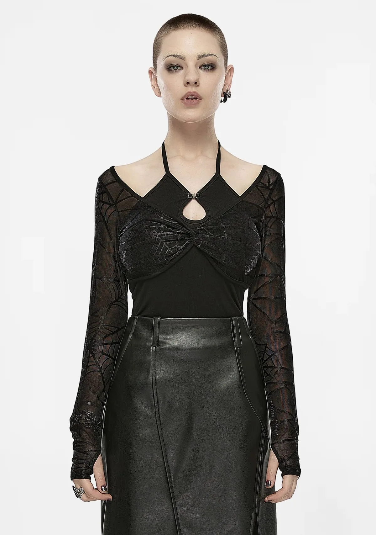 Gothic Noir Fantasy Enigmatic Web Halter Duo T-Shirt sold by Shasilo Goth