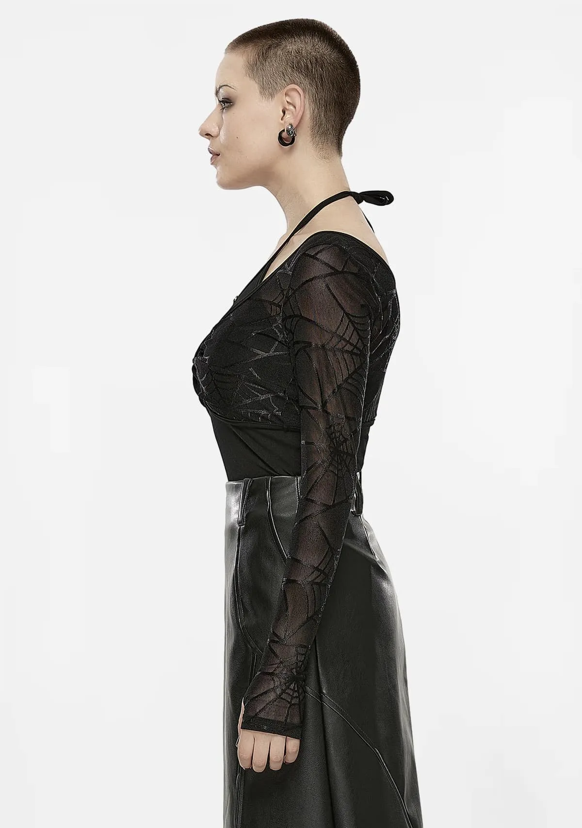 Gothic Noir Fantasy Enigmatic Web Halter Duo T-Shirt sold by Shasilo Goth product image thumbnail 3