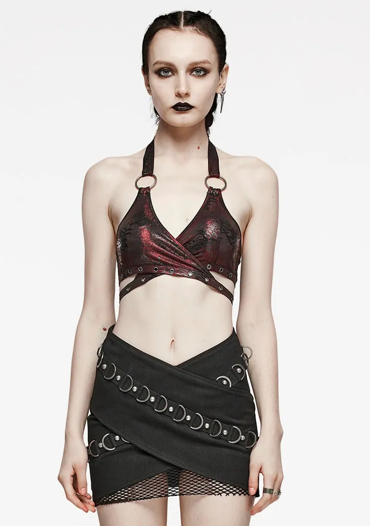 Gothic Crimson Enigma Halter Top sold by Shasilo Goth