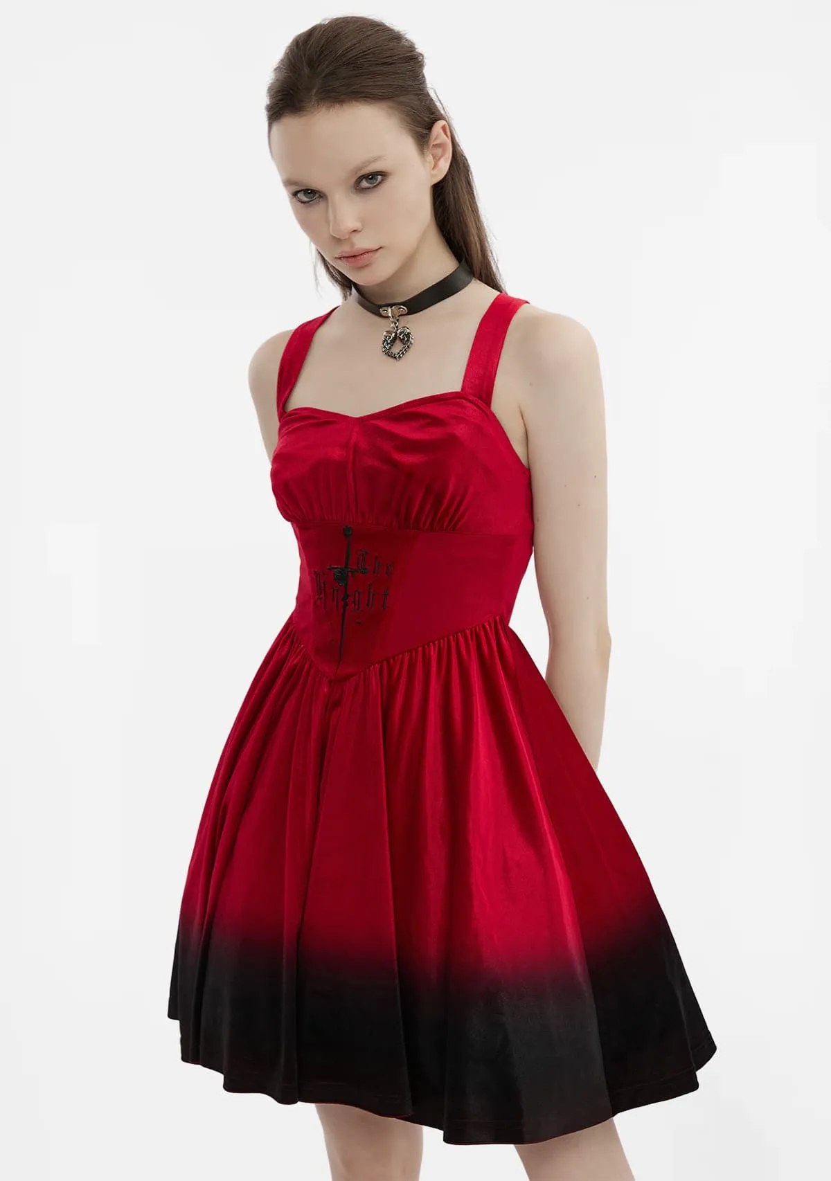 Gothic The Knight Embroidered Gradient Slip Dress sold by Shasilo Goth product image thumbnail 3