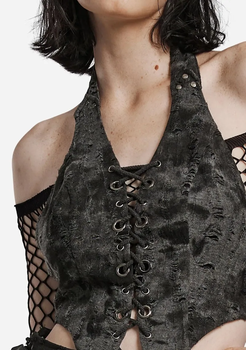 Gothic Tattered Halter Corset Top sold by Shasilo Goth product image thumbnail 4