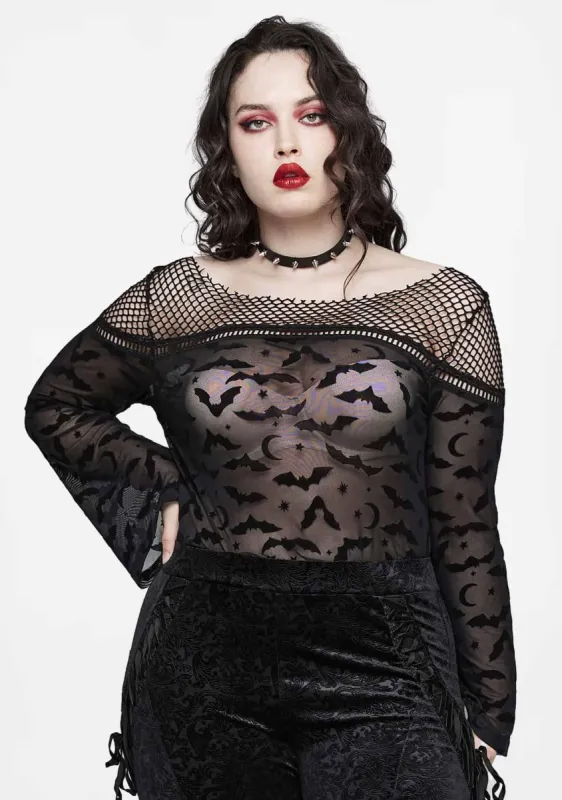 Plus Size Gothic Bat Flock Mesh T-Shirt sold by Shasilo Goth