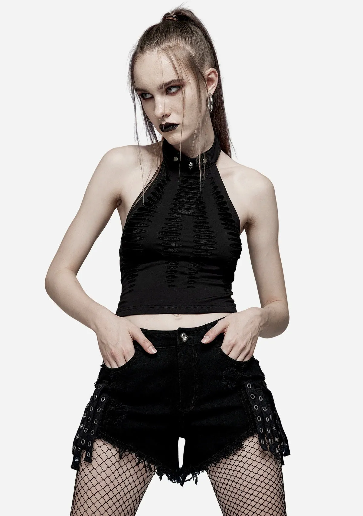 Gothic Spider Mesh Cut-Out Halter sold by Shasilo Goth product image thumbnail 2