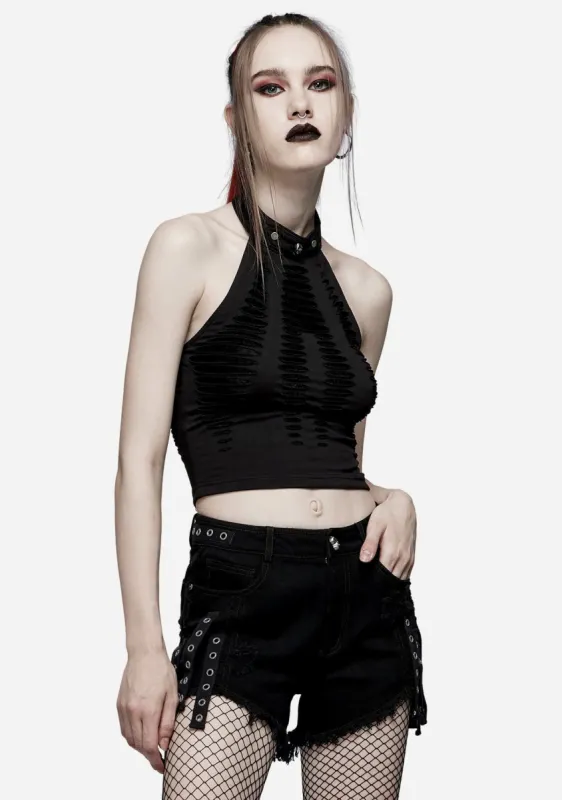 Gothic Spider Mesh Cut-Out Halter sold by Shasilo Goth