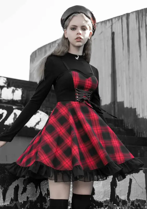 Punk Plaid Laced Up Mini Dress sold by Shasilo Goth