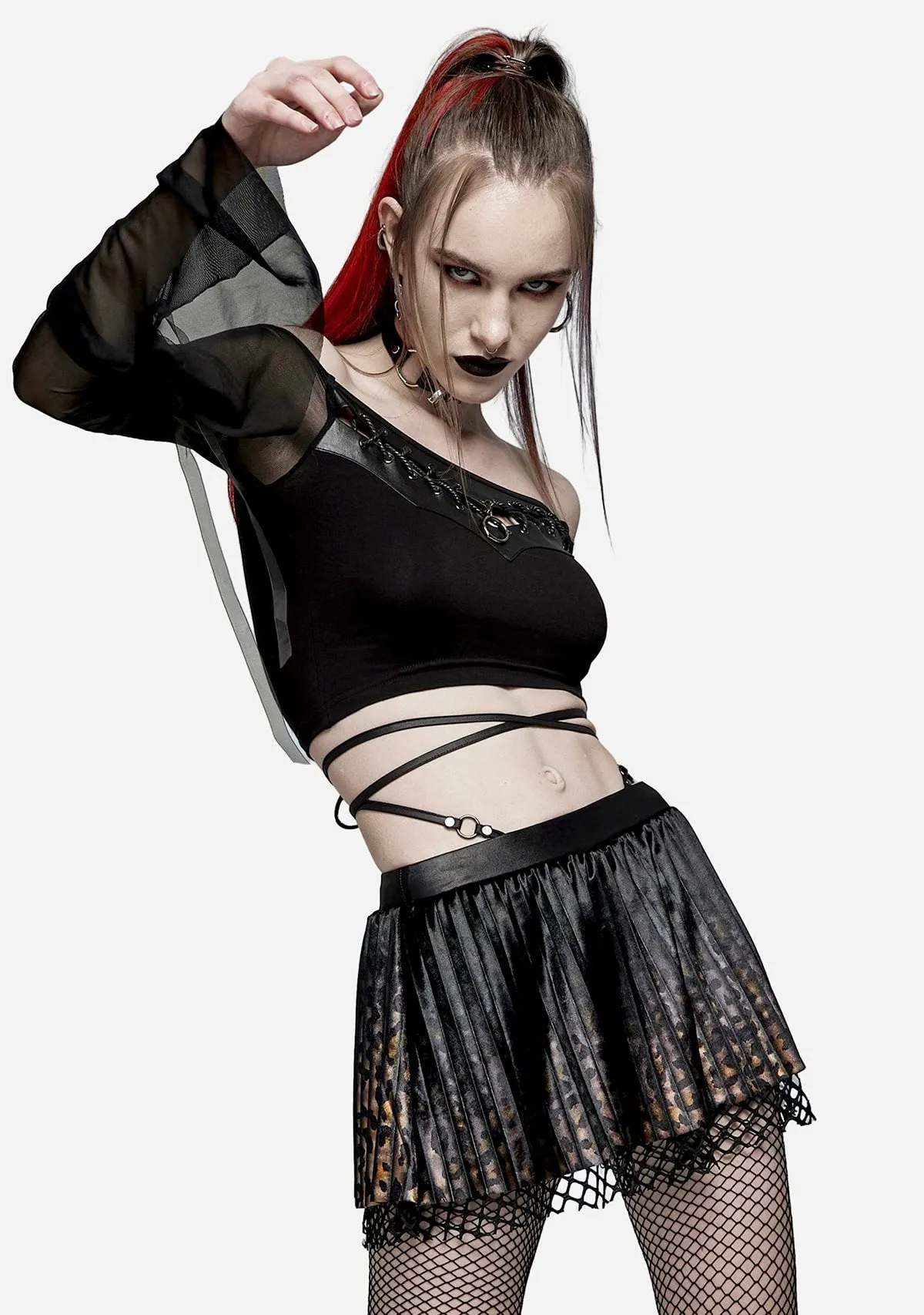 Goth Mesh Sleeve Crop Top sold by Shasilo Goth product image thumbnail 4