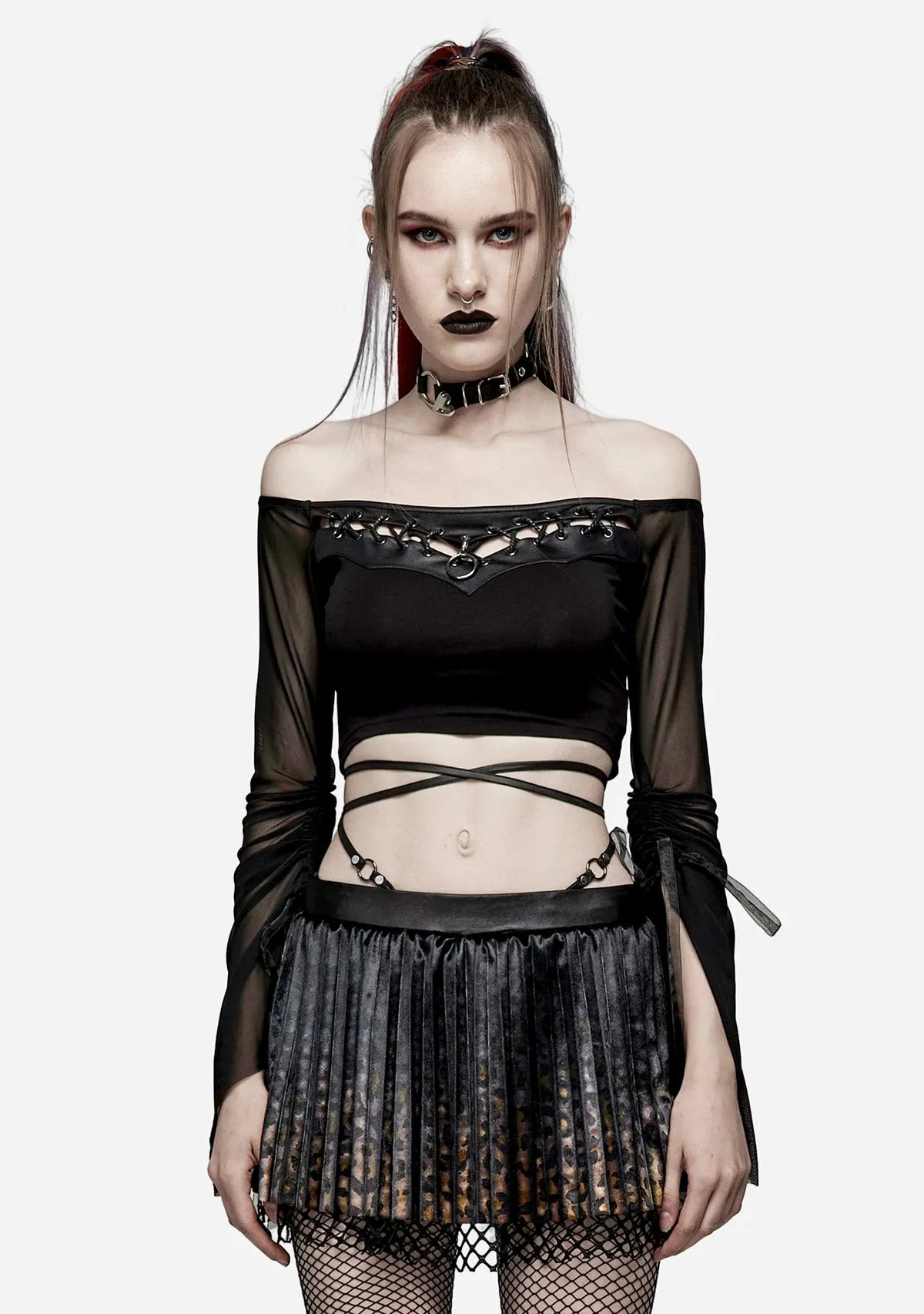 Goth Mesh Sleeve Crop Top sold by Shasilo Goth