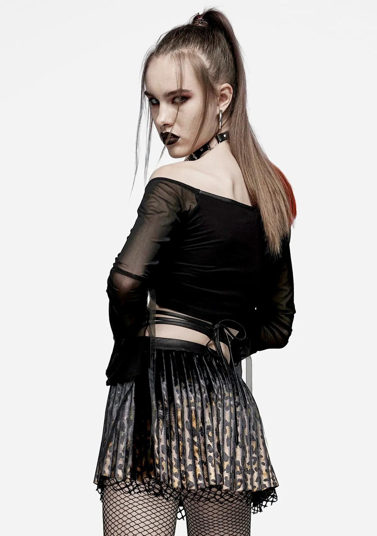 Goth Mesh Sleeve Crop Top sold by Shasilo Goth product image thumbnail 5