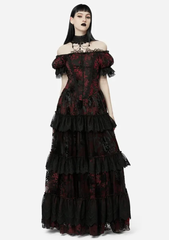 Gothic Red Flocked Velvet Gown sold by Shasilo Goth