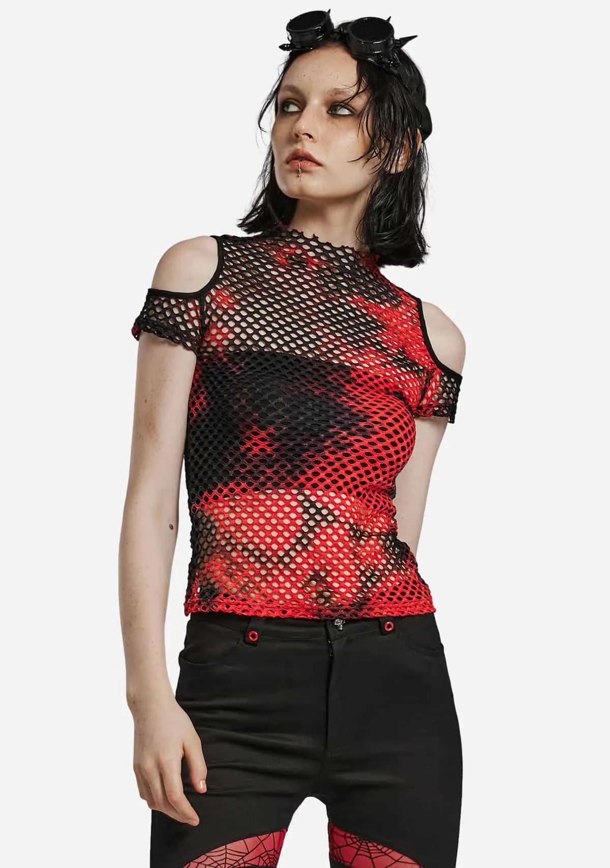 Punk Red Tie-Dyed Mesh Tee sold by Shasilo Goth product image thumbnail 3