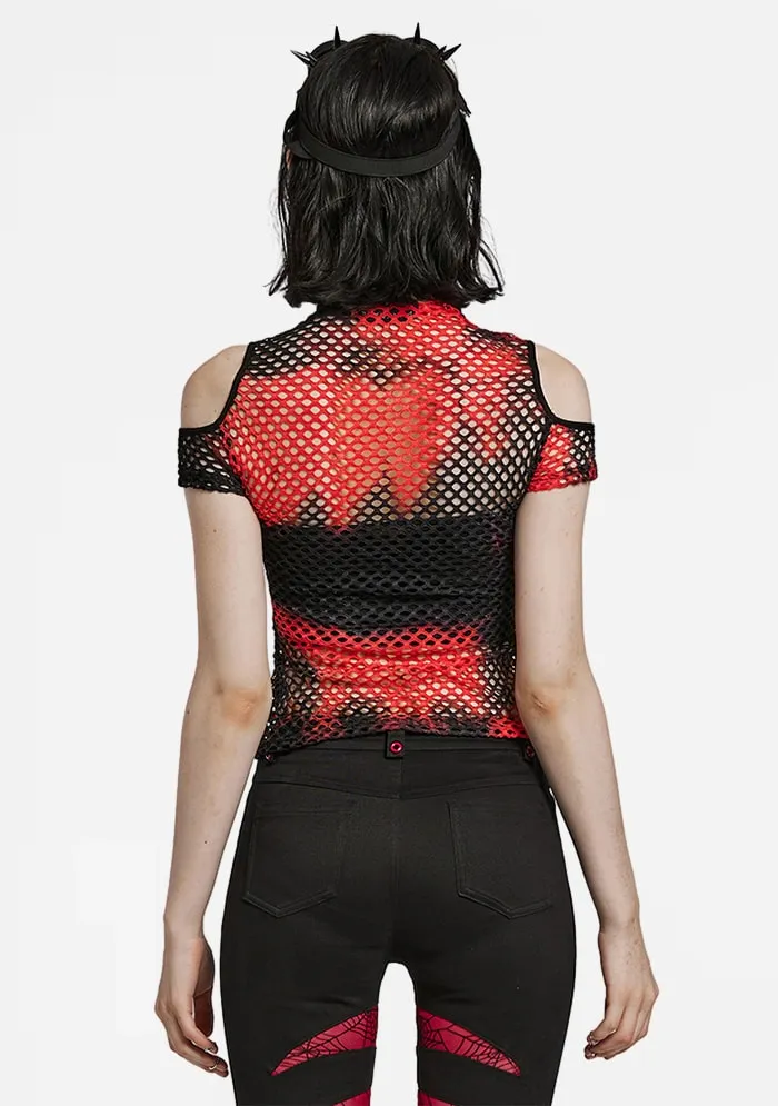 Punk Red Tie-Dyed Mesh Tee sold by Shasilo Goth product image thumbnail 5